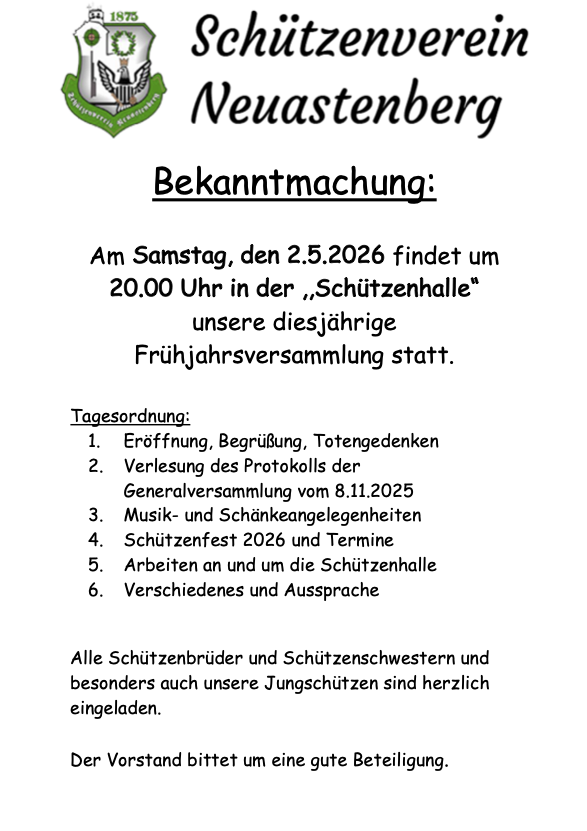Aushang Frühjahrsversammlung 2025